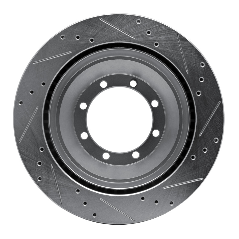 Ford E-Super Duty Brake Rotor (1) - Rear Left - R1 Concepts - Drilled & Slotted - Silver - `08-`20